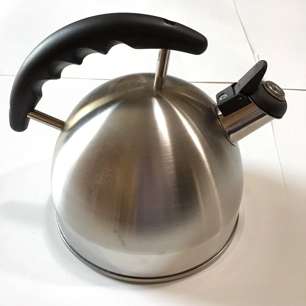 Tea Kettle 2.5 Qt Stainless Steel Whistling Stovetop Kitchen Black Silvertone